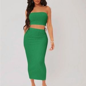 SHEIN SXY Textured Crop Tube Top & Pencil Skirt Set